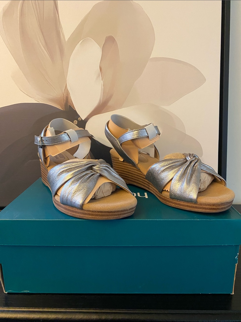Hotter Metallic Pewter Leather Sandals US Size 7.5